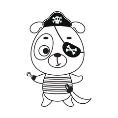 Coloring page cute little pirate dog with hook and blindfold. Coloring book for kids. Edudogional activity for preschool years kids and toddlers with cute animal. Vector stock illustration