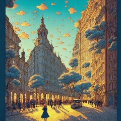 An amazing landscape work in cellular shades, the streets of Saint Petersburg, captivating, cute, charming, stylized, the cover of a book of short stories, generated by AI