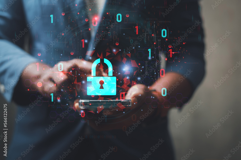 Poster data protection concept the future technological security crisis that uses ai to develop database sy