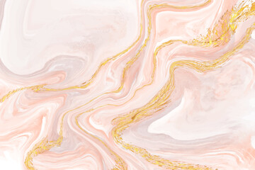 Luxury Alcohol ink with gold glitter.Beautiful pink marble with a gold sparkling background.