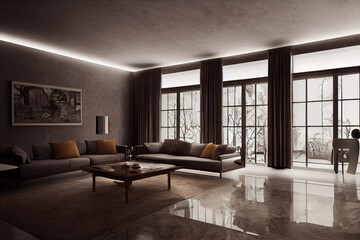 Fototapeta na wymiar Beautiful Modern Luxury Family Room Interior with Furniture Made with Generative AI