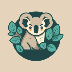 koala sitting on a tree logo design mascot Vector illustration isolated background