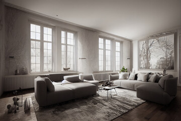 Winter White Luxury Interior with Staged Interior Decor Made with Generative AI