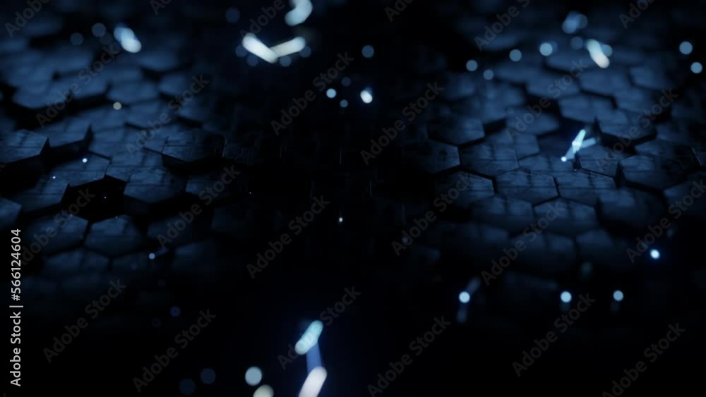Poster futuristic hexagon background. 3d render. abstract blue hexagonal pattern. random motion. seamless l