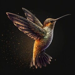 Fototapeta premium colibri covered in golden glitter with Generative AI