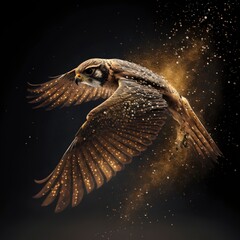 flying falcon covered in golden glitter with Generative AI