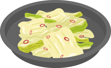 皿に盛り付けられた、白菜の浅漬けのイラスト