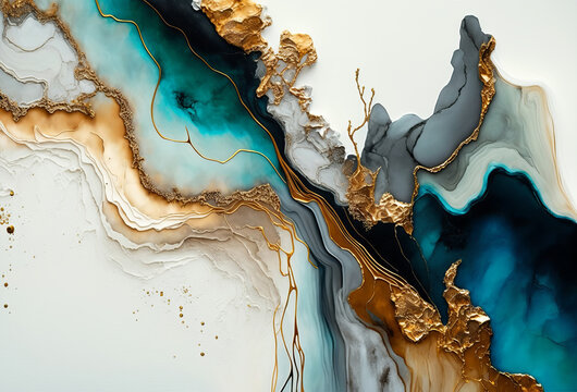 beautiful abstract fluid art background texture. ink and gold mixed texture. Generative ai