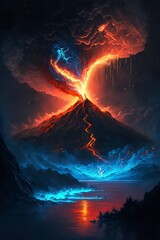 Bioluminescent volcano eruption with Generative AI