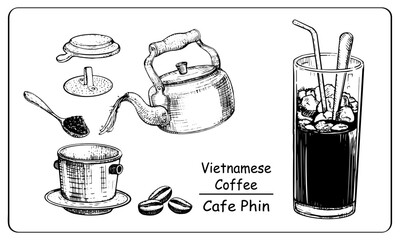 vietnamese coffee illustration, drip, caphe phin