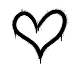 Spray Painted Graffiti heart icon Sprayed isolated with a white background. graffiti love icon with over spray in black over white. © Doa Bunda