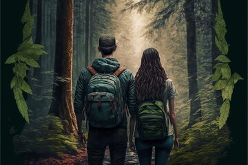 Fototapeta premium Romantic Hike Through a Forest with Beautiful Backdrop