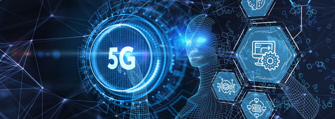 The concept of 5G network, high-speed mobile Internet, new generation networks. Business, modern technology, internet and networking concept. 3d illustration