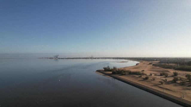 A drone flight over Walvis Bay Lagoon and harbor in Namibia.