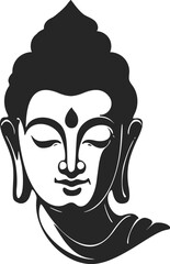 Black and white minimalistic Buddha logo.