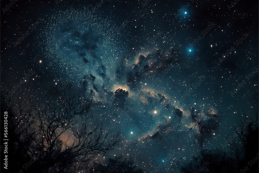 Wall mural clear night sky with patterns of stars and galaxies with generative ai
