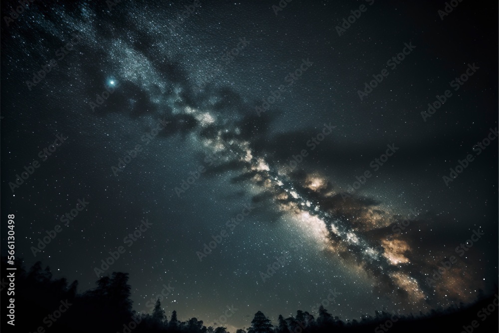 Wall mural clear night sky with patterns of stars and galaxies with generative ai