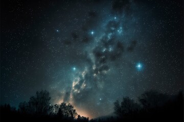 Naklejka na ściany i meble Clear night sky with patterns of stars and galaxies with Generative AI