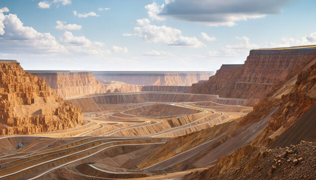 Aerial view of enormous mine landscape background. Environment concept.