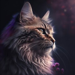 Majestic cat with purple and pink fur with Generative AI