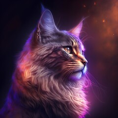 Majestic cat with purple and pink fur with Generative AI