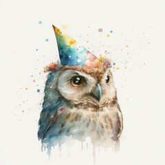 smiling owl with party hat with Generative AI