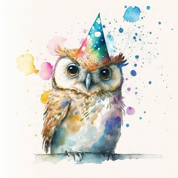 smiling owl with party hat with Generative AI