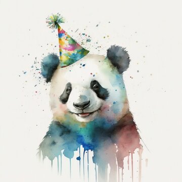 smiling panda with party hat with Generative AI