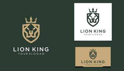 Royal King Lion Crown Symbols. Elegant Gold Leo Animal Logo. Premium Luxury Brand Identity Icon.