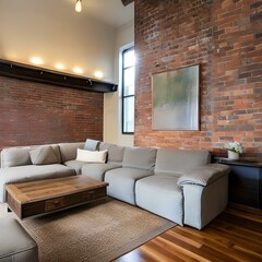 Exposed brick and ductwork living room1, Generative AI