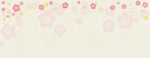 金箔入り和紙に梅の花の和柄模様　背景素材