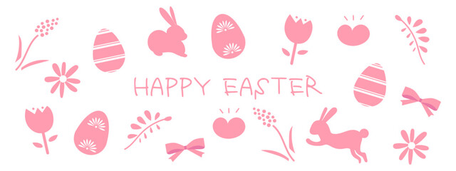 Fototapeta premium ピンク色のかわいいイースターエッグとうさぎとお花