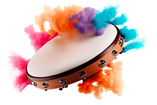 tambourine colorful smoke carnival white background