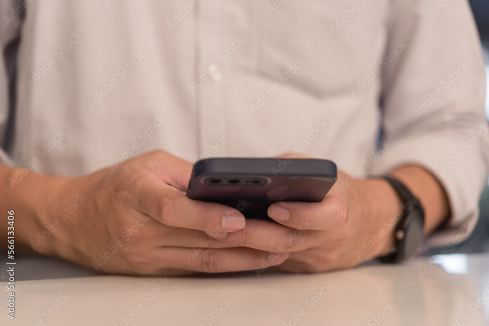 Aufkleber man using mobile smart phone.digital technology communications concept.