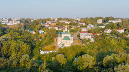 Fototapeta na wymiar Murom, Russia. Church of St. Nicholas the Wonderworker Naberezhny, Aerial View