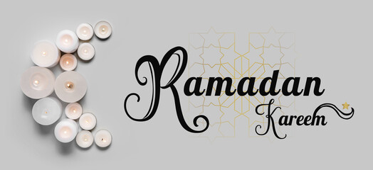 Beautiful greeting card for Ramadan with crescent made of candles