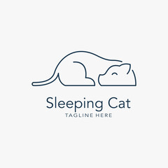 Sleeping cat logo design in line art style