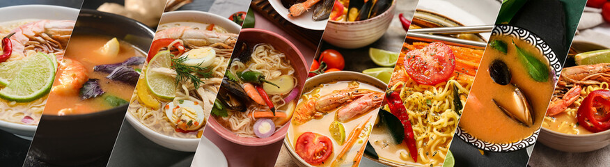 Collage of traditional Thai soups, coseup