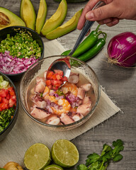Shrimp broth dish with vegetable side dish to prepare