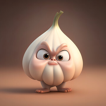 Cute garlic cartoon 3D character. Generative Ai