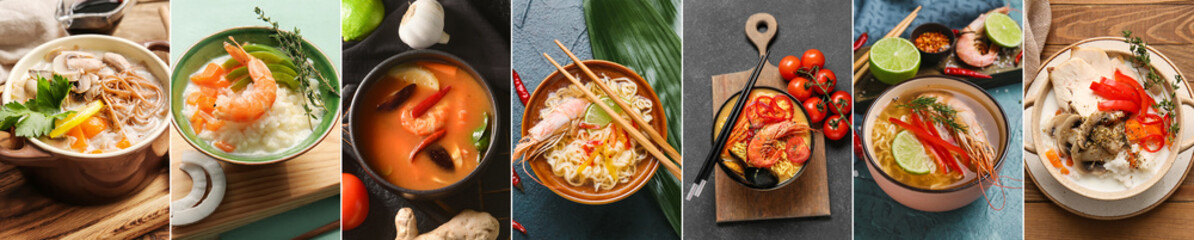 Collage of tasty Thai soups, coseup