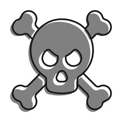 Linear filled with gray color icon. Skull With Crossbones, Symbol Of Danger And Threat To Life And Health. Simple black and white vector Isolated On white background