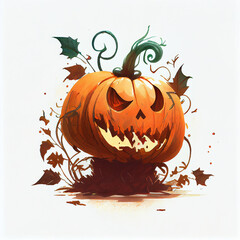 Cartoon. scary halloween jack-o-lantern pumpkin drawing on white background. generative ai