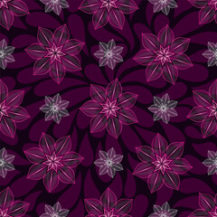 Vector seamless dark pattern with colorful gradient vintage flowers