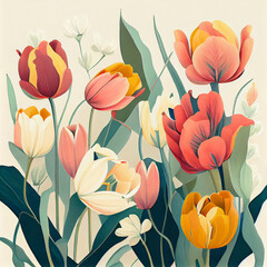 Cartoon. beautiful spring tulip flower background. generative ai