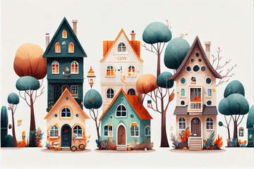 Obraz na płótnie Canvas Cartoon. cute houses on a white background. generative ai