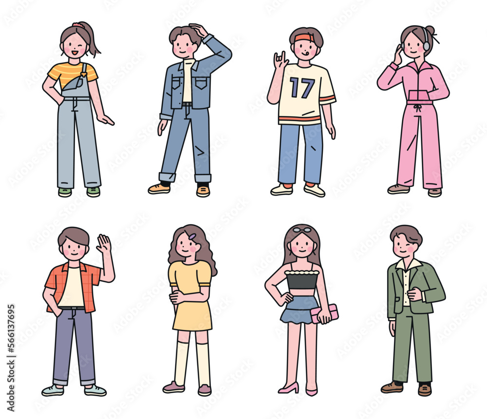 Wall mural from the 90's. a collection of characters in the 90's fashion style. cute illustration design with o