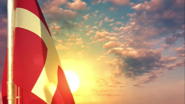 Denmark waving flag on nice sunset background