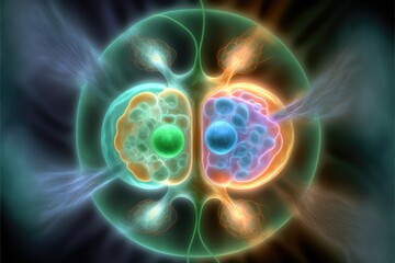 Psychedelic Mitosis Model, Abstract AI Generated Image of Cell Division