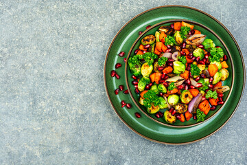 Vegetable salad with grilled vegetables, space for text